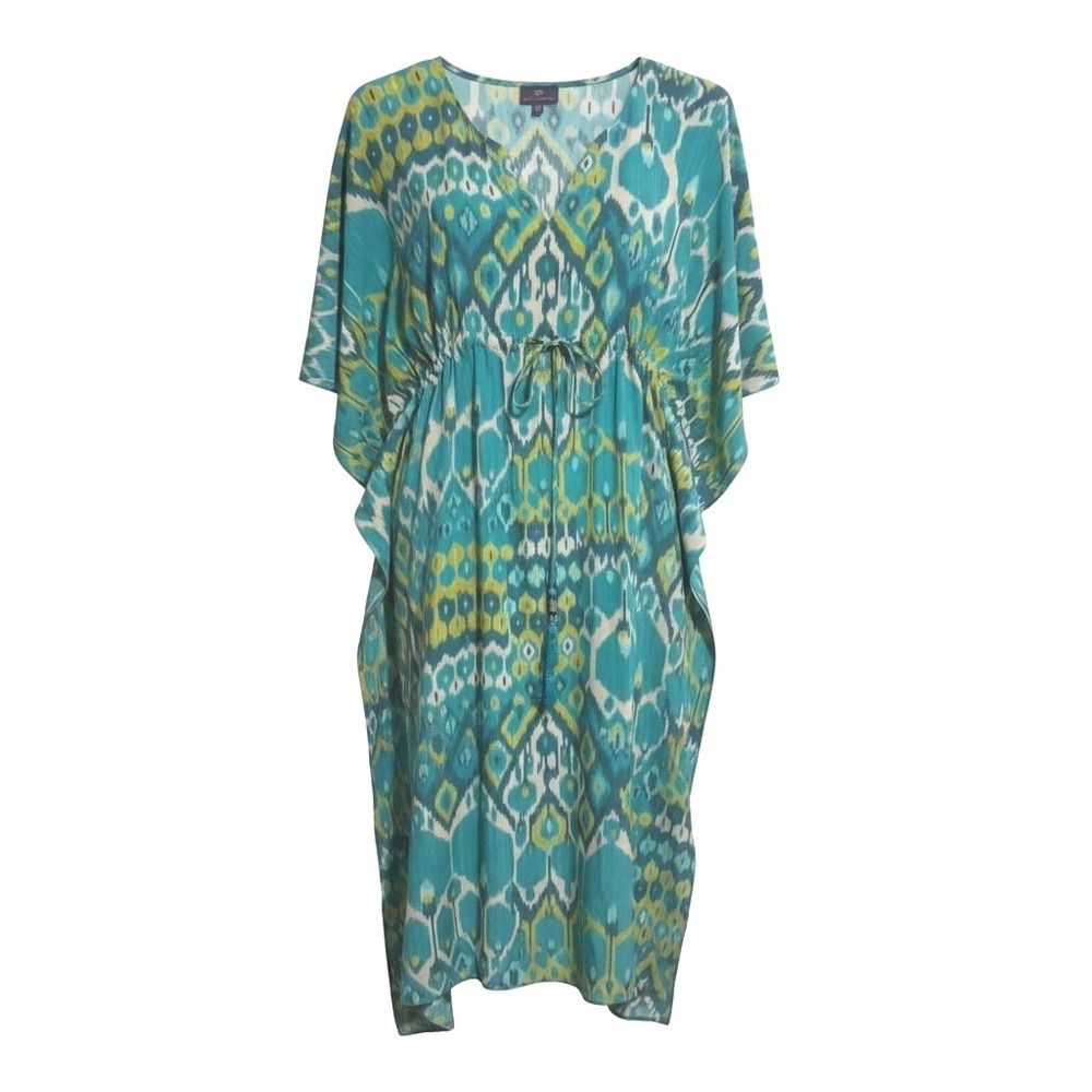 PAX PHILOMENA Aqua Vita Italian Silk Women's One Size Kaftanโ Ikat Beach Dress